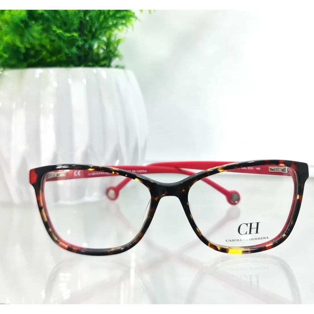 NWT Carolina Herrera VHE773 Havana Red Rectangle 54mm Eyeglasses